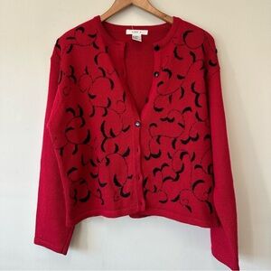 Vintage Lise J. Red and Black Women's Cardigan
